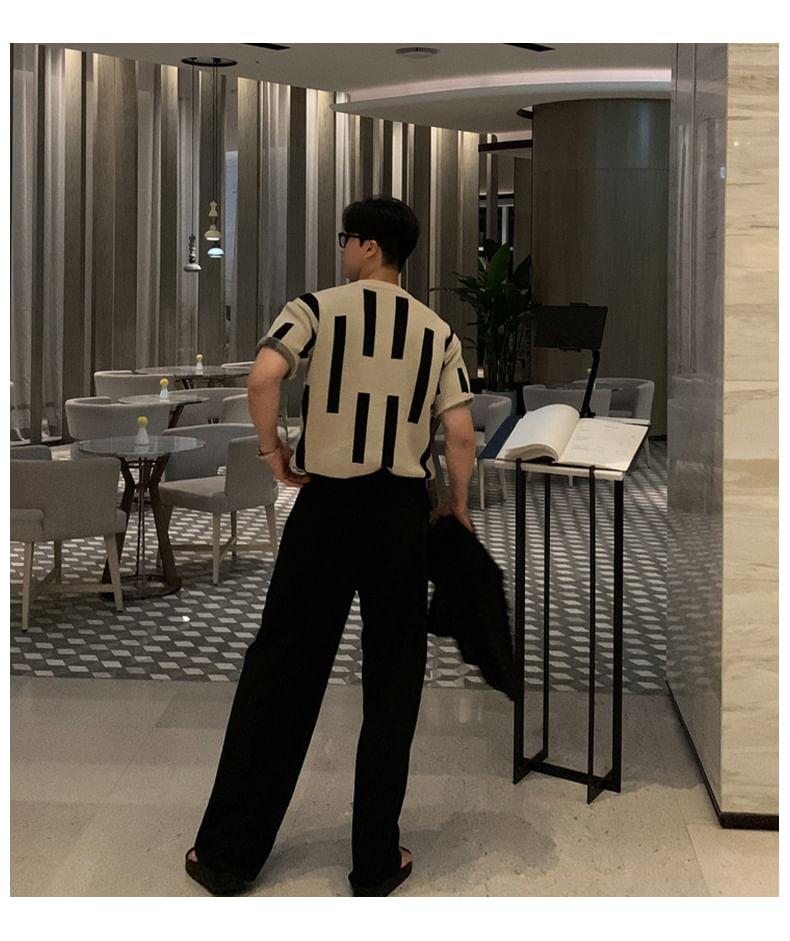 Short-Sleeve Crewneck Two Tone Knit Top Product Image