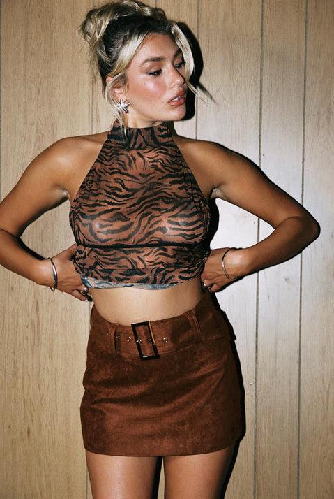 Movita Belted Mini Skirt Brown Product Image