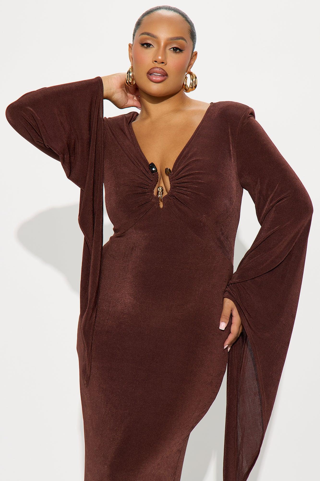 Chic Hustle Draped Maxi Dress - Chocolate Female Product Image