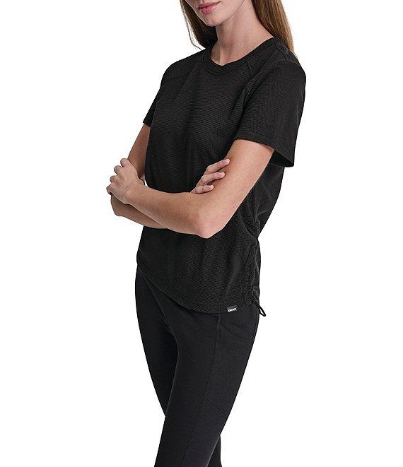 DKNY Sport By Donna Karan Overtime Mesh Crew Neck Short Sleeve Bungee Ruched Tee Product Image