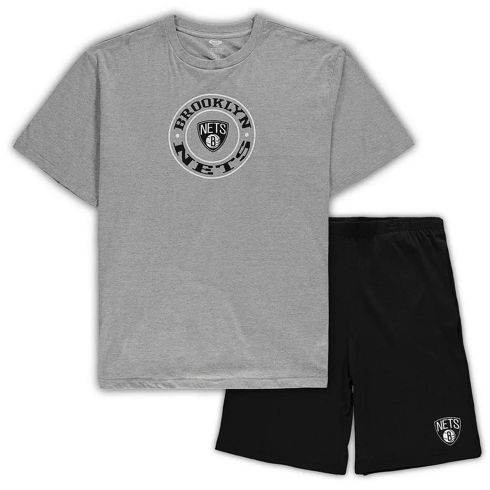 Men's Concepts Sport Heathered Gray/Black Brooklyn Nets Big & Tall T-Shirt & Shorts Sleep Set,  Product Image