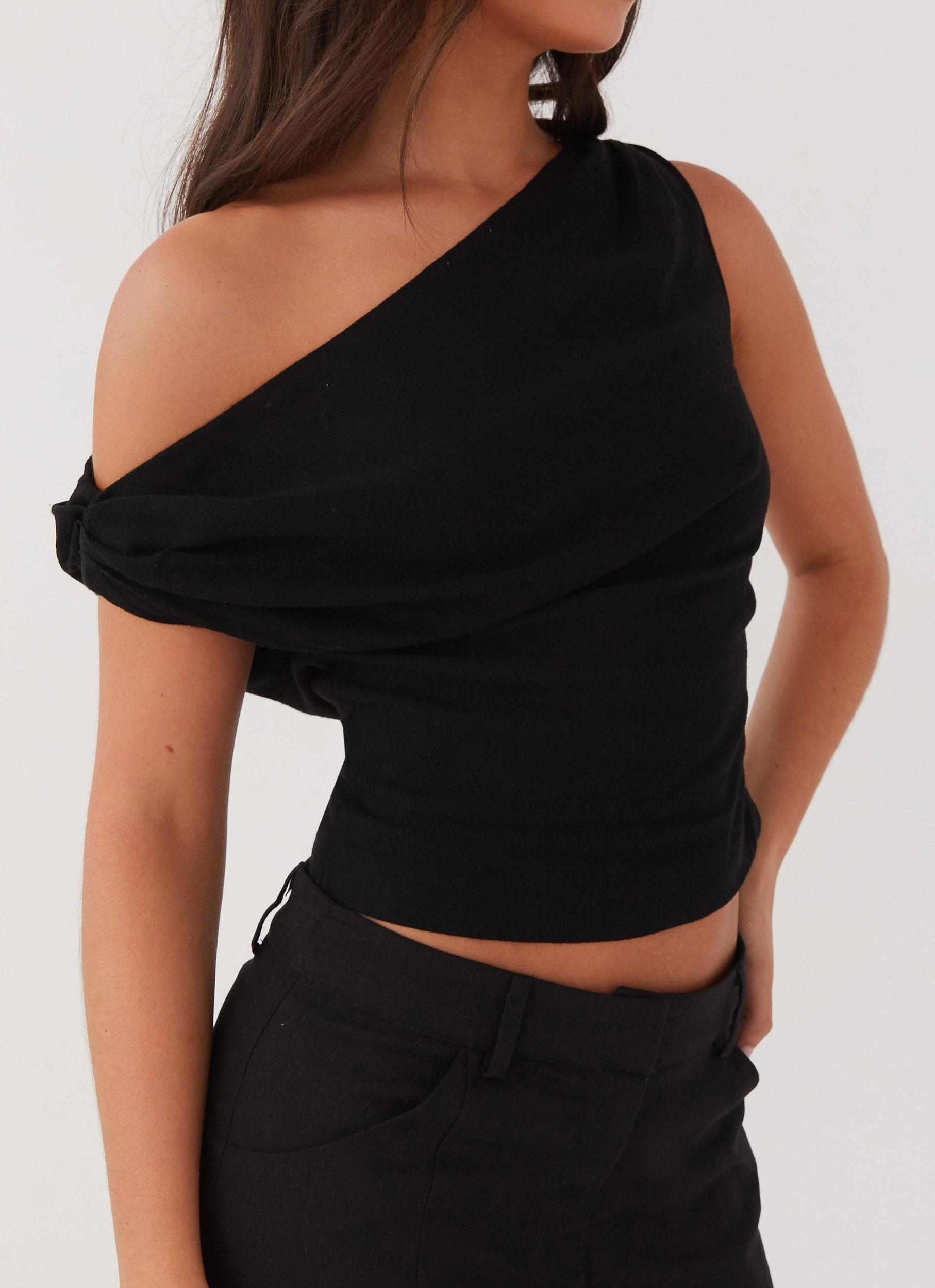 Marissa Linen One Shoulder Top - Black Product Image