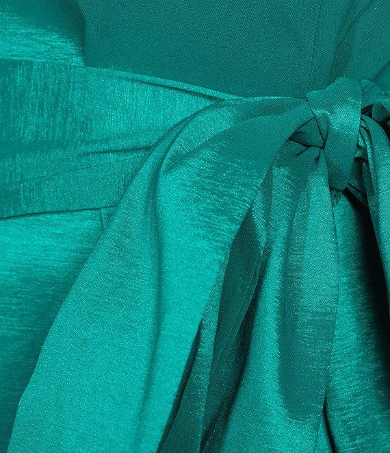 Alex Evenings Plus Size Stretch Taffeta V-Neck Cap Sleeve Tie Sash A-Line Midi Dress Product Image