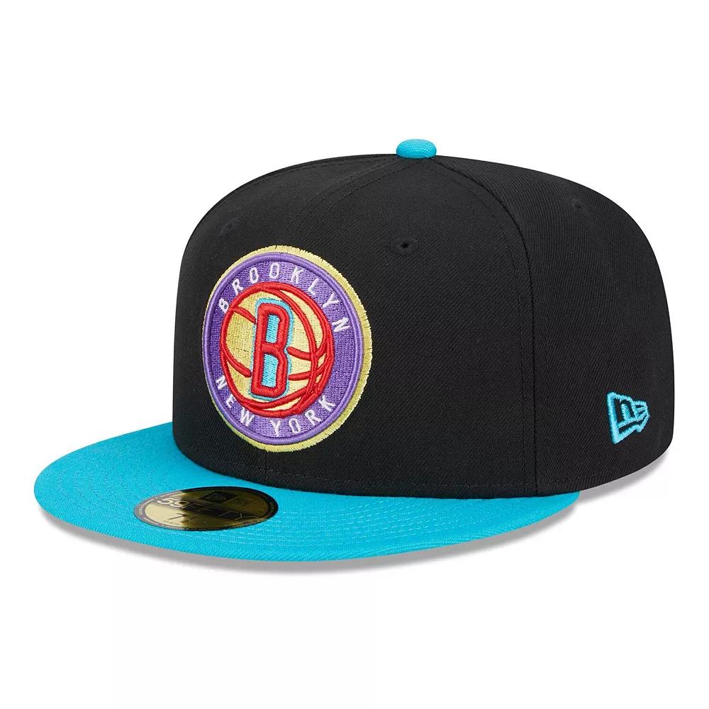 Men's New Era Black/Turquoise Brooklyn Nets Arcade Scheme 59FIFTY Fitted Hat,  Product Image