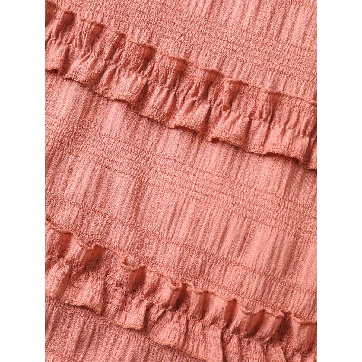 Plus Size Textured Neck-Tie Layered Pockets Midi Dress Rust Women V-neck Sleeveless Curvy BloomChic 12/L Product Image