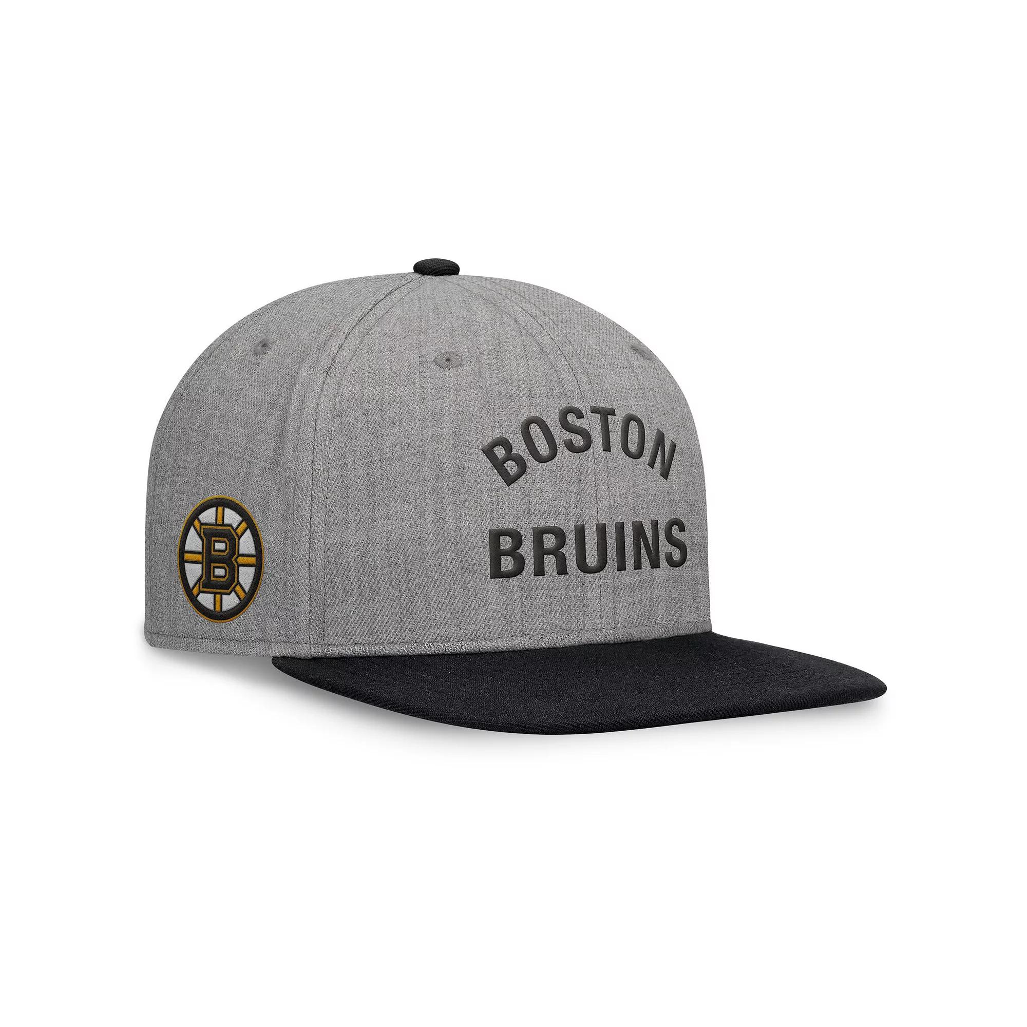 Men's Fanatics Heather Gray Boston Bruins Elements Flat Brim Leather Strapback Hat, Grey Product Image