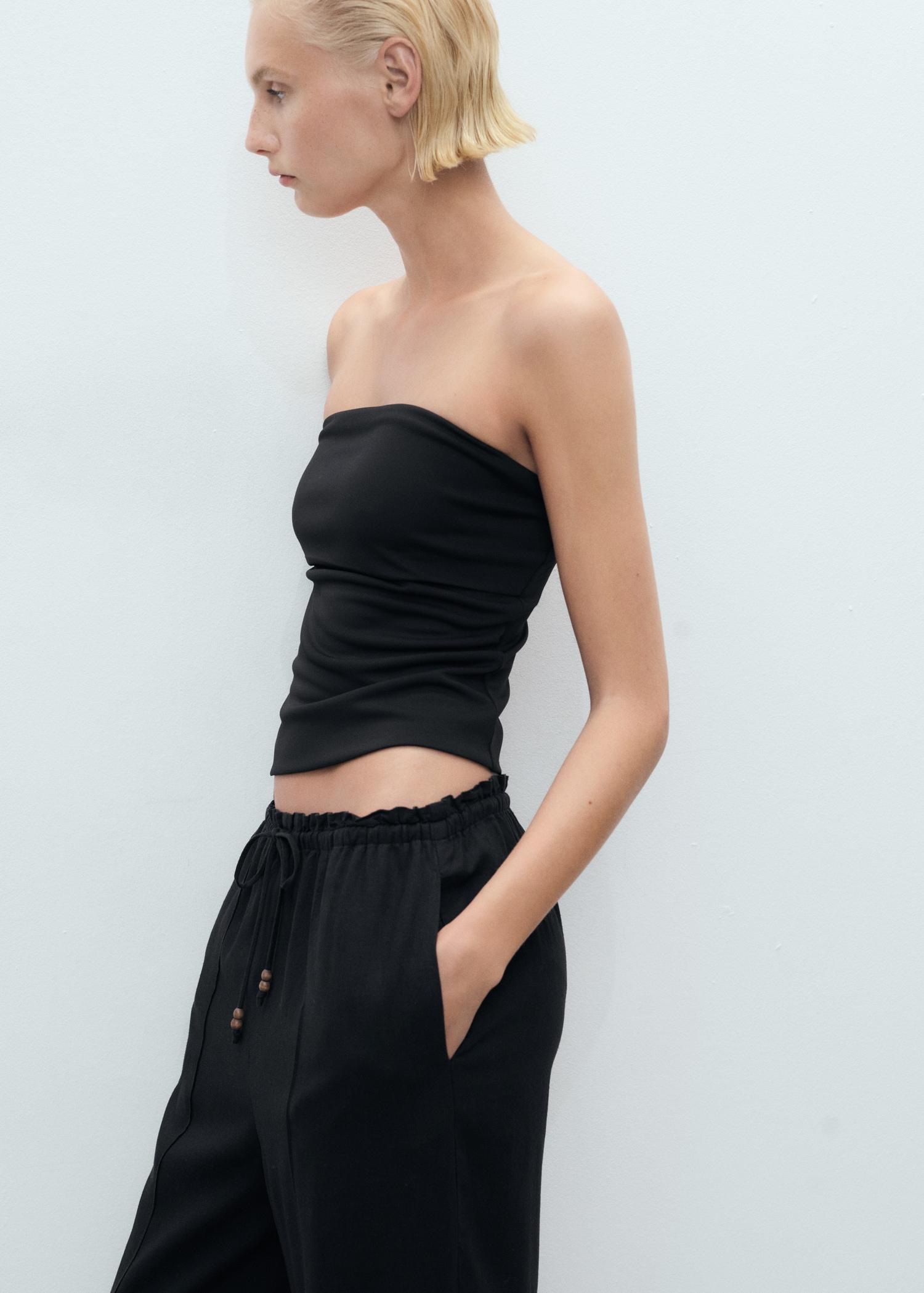 Linen-blend elastic waist pants - Women | MANGO USA Product Image