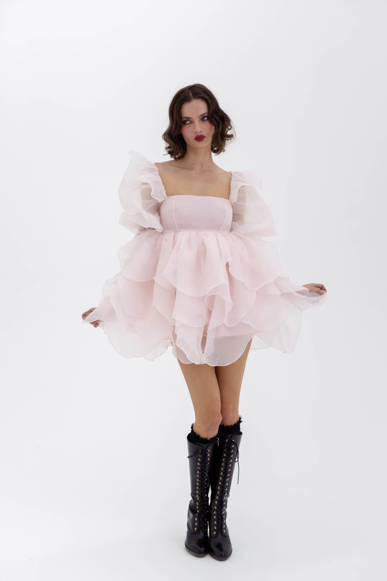 The Peach Skin Rose Petal Puff Dress Product Image