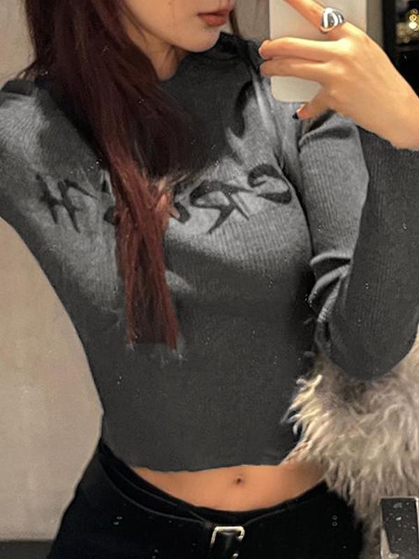 Print Ribbed Slim Long Sleeve Knit Product Image