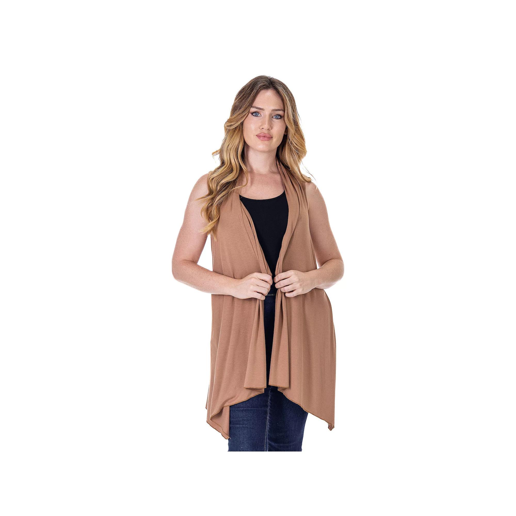 Women's 24Seven Comfort Apparel Draped Open Front Sleeveless Cardigan Vest,  Product Image