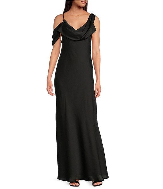Gianni Bini Maeve Satin Asymmetrical Neck A-Line Dress Product Image
