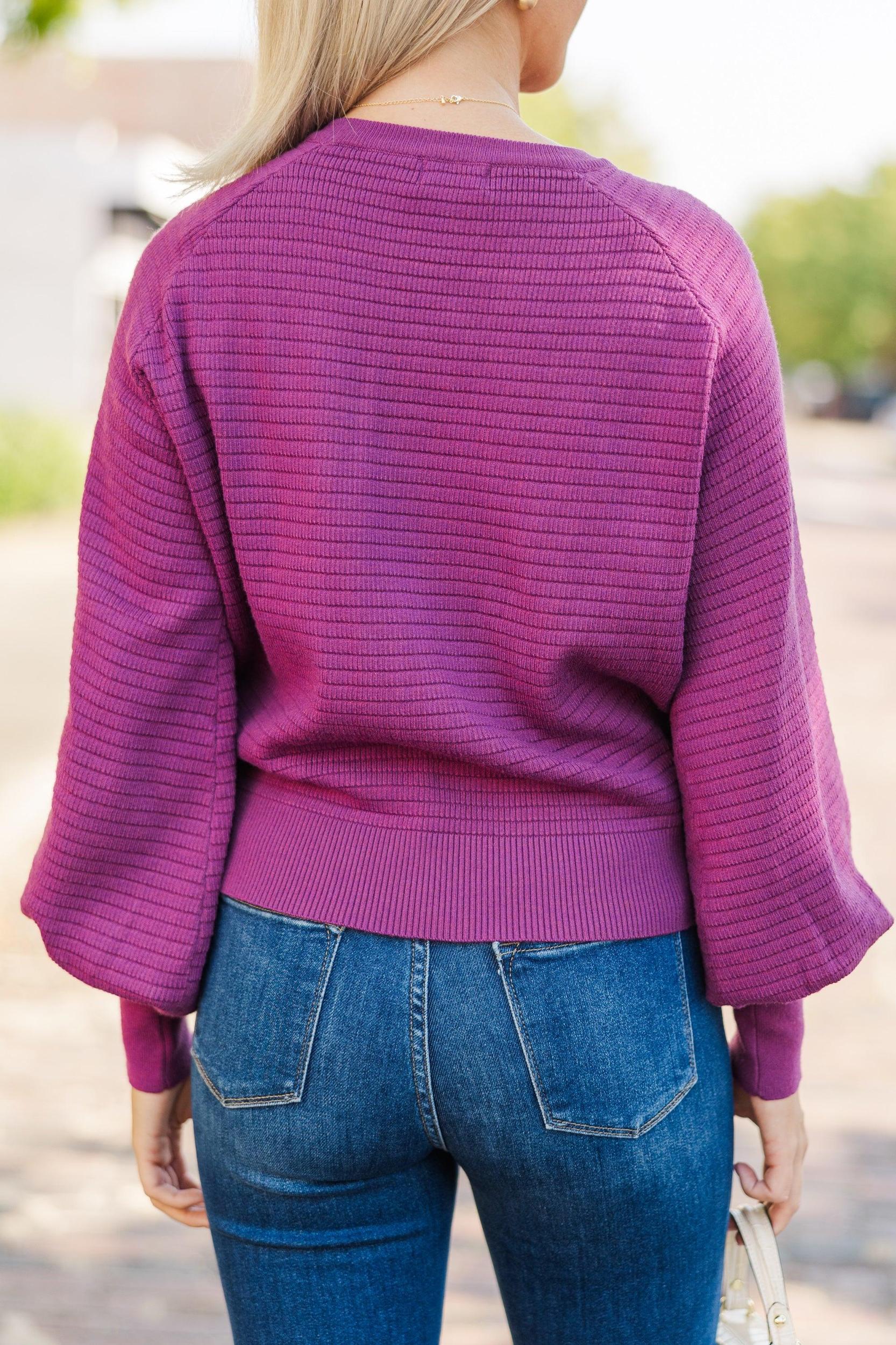 In The Works Plum Purple Ribbed Sweater Female Product Image