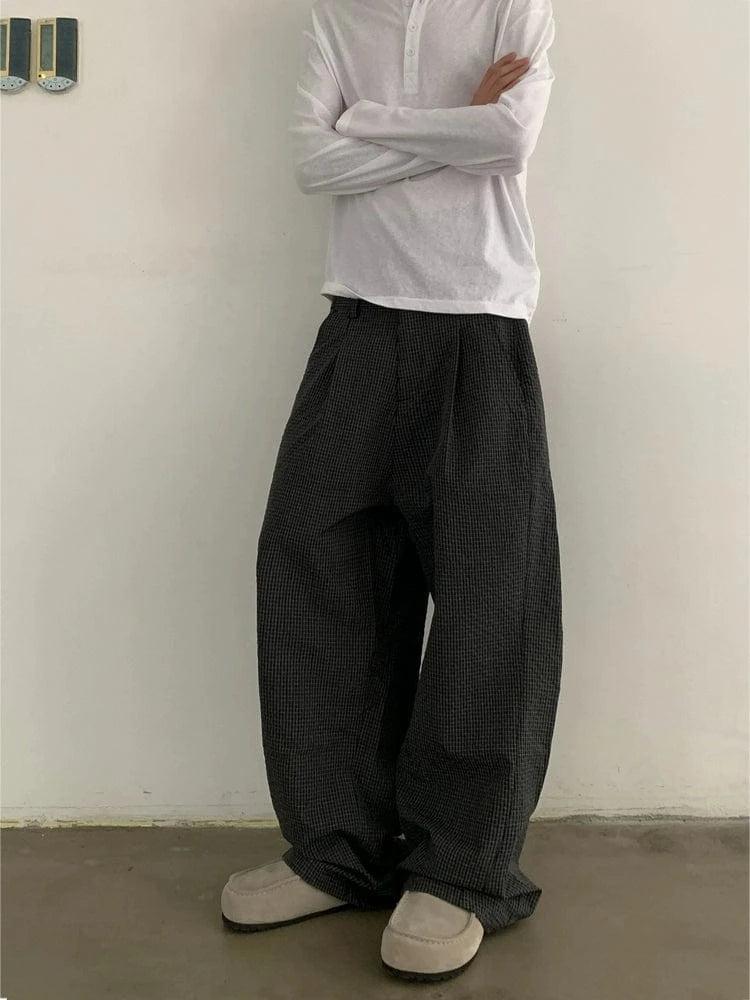 RT No. 19846 PLEATED BLACK GRID SCIMITAR PANTS Product Image