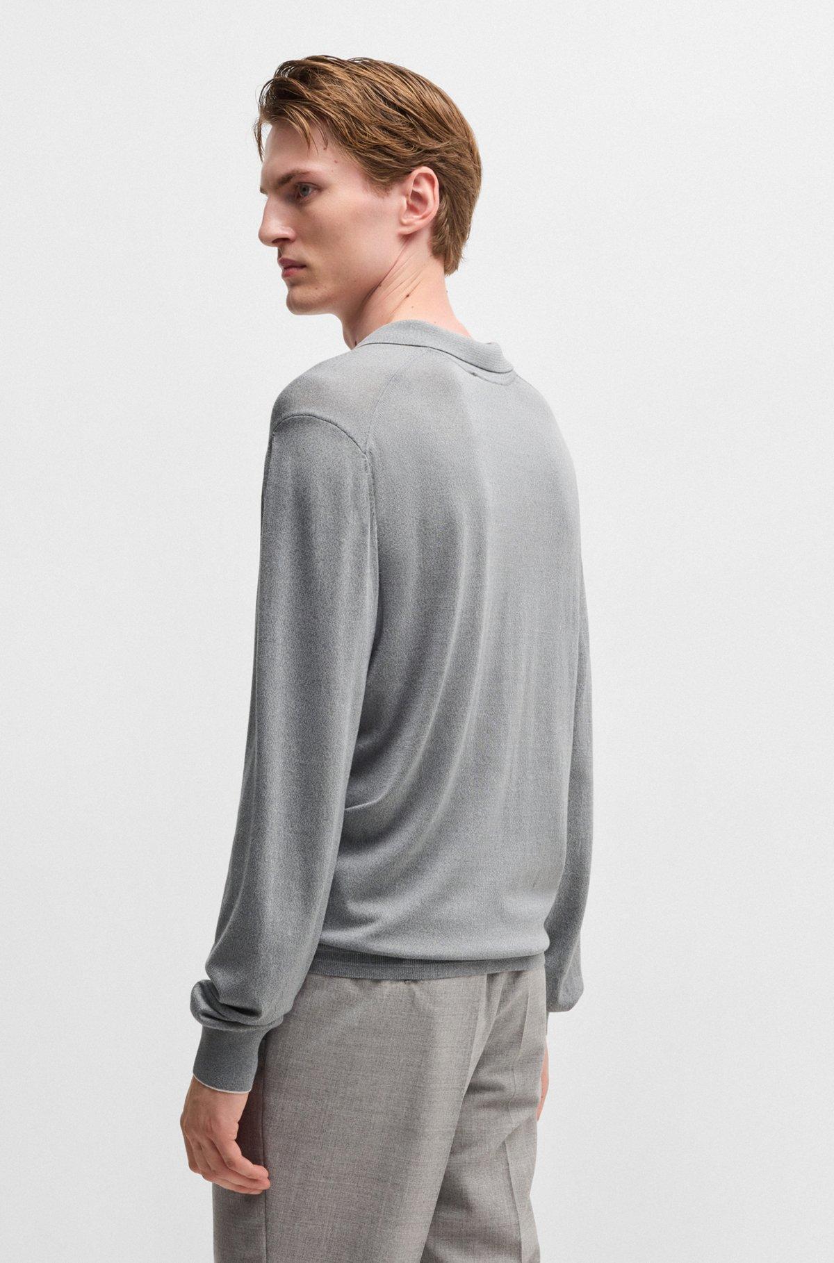 Johnny-collar regular-fit sweater in silk and cotton Product Image