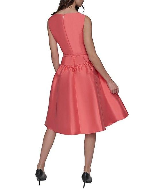 KARL LAGERFELD PARIS Round Neck Drop Waist Taffeta Dress Product Image