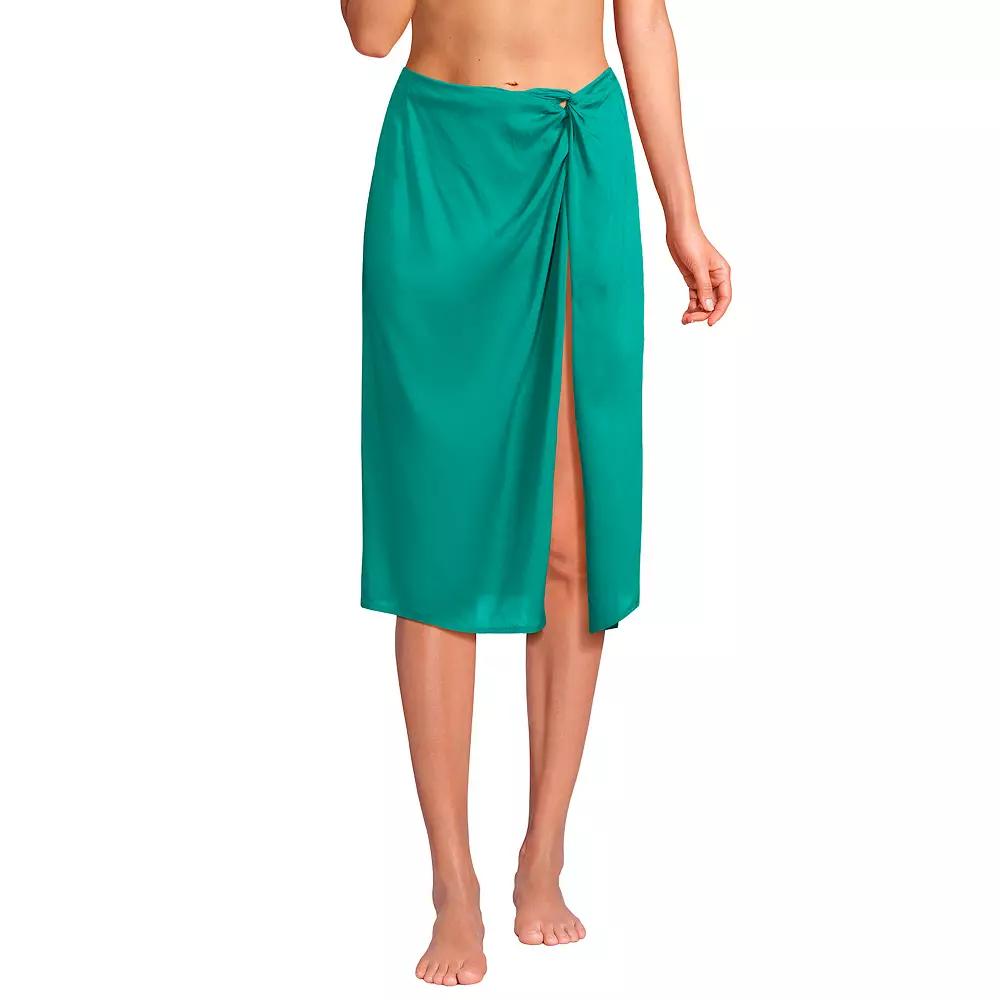 Women's Lands' End Sheer Twist Front Knee Length Swim Cover-up Skirt, Size: Large, Island Green Product Image