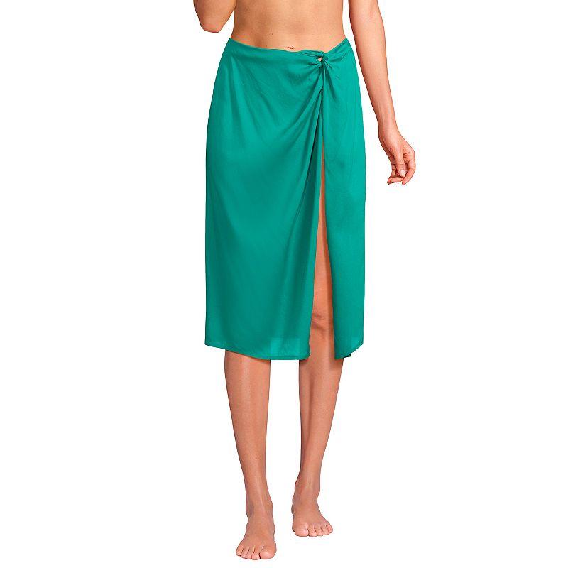 Women's Lands' End Sheer Twist Front Knee Length Swim Cover-up Skirt, Size: Large, Island Green Product Image