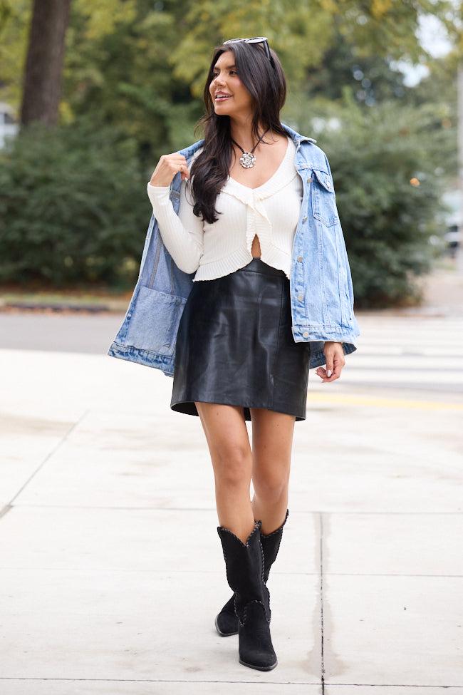 Linda Cream Ruffled Neckline Long Sleeve Knit Top Product Image