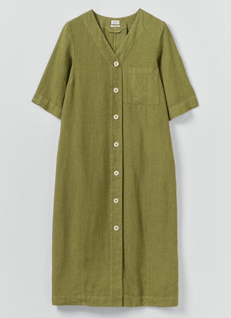 Garment Dyed Linen Button Front Dress | Pale Olive Product Image