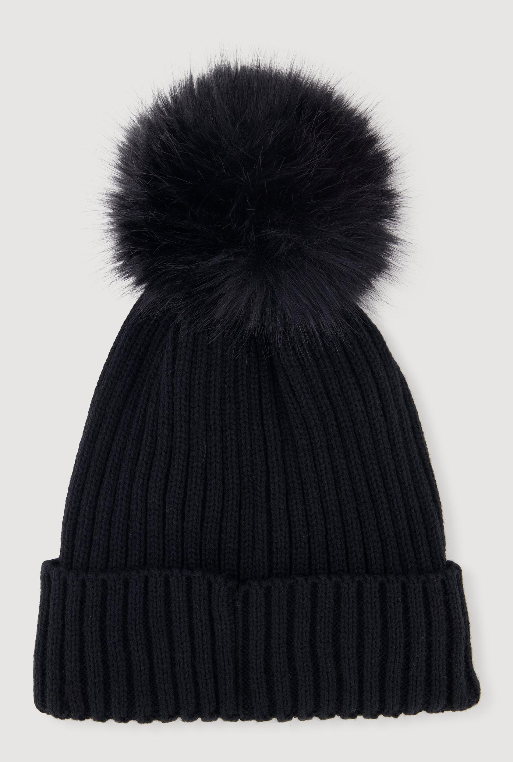 Trendy Faux Fur Pom Pom Detail Ribbed Knit Beanie Female Product Image