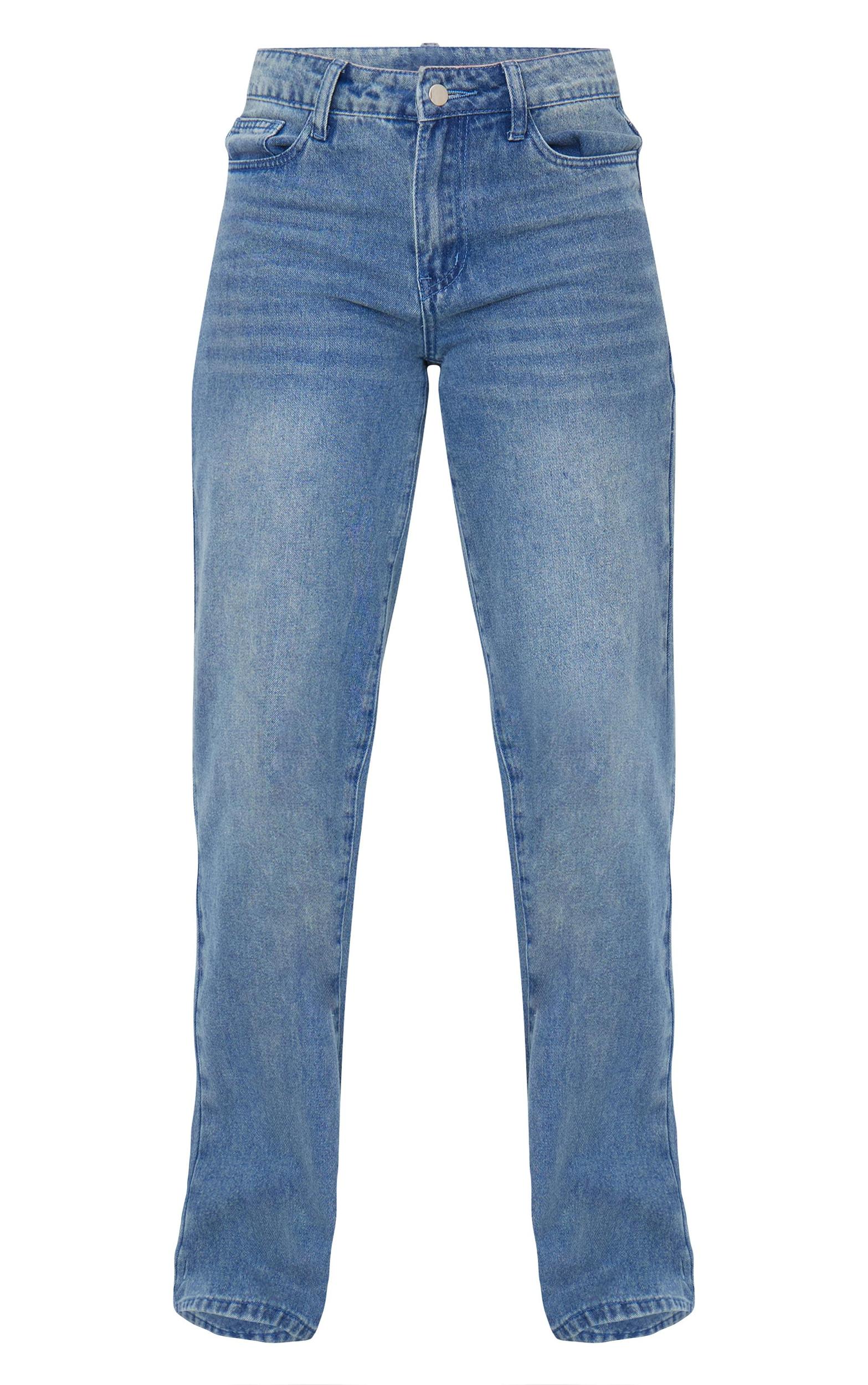 Mid Blue Wash Straight Leg Denim Jeans Product Image