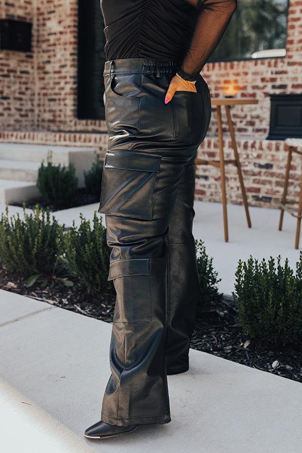 The Jenika High Waist Faux Leather Cargo Pants Curves Product Image