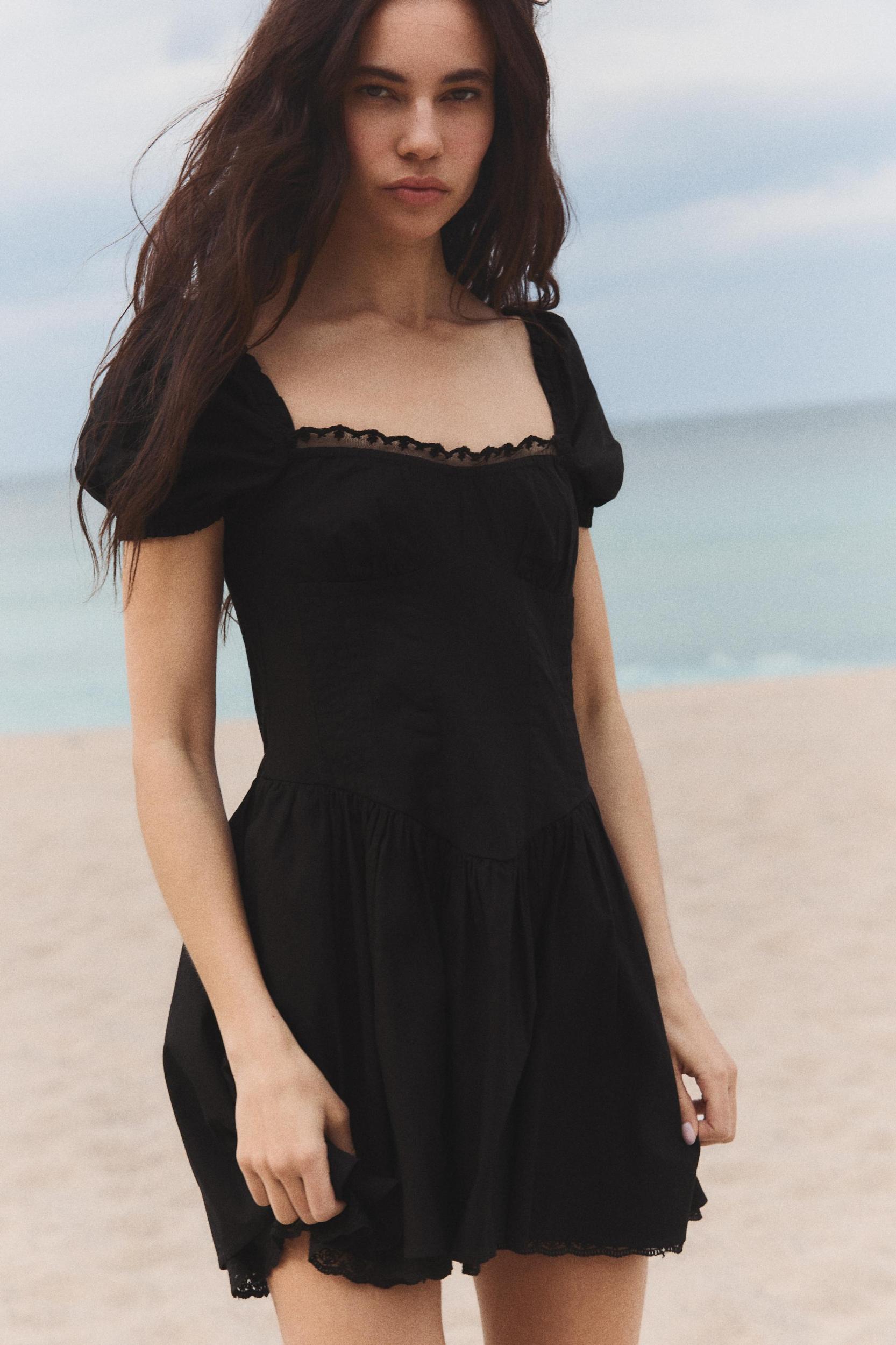 SHORT POPLIN LACE DRESS Product Image