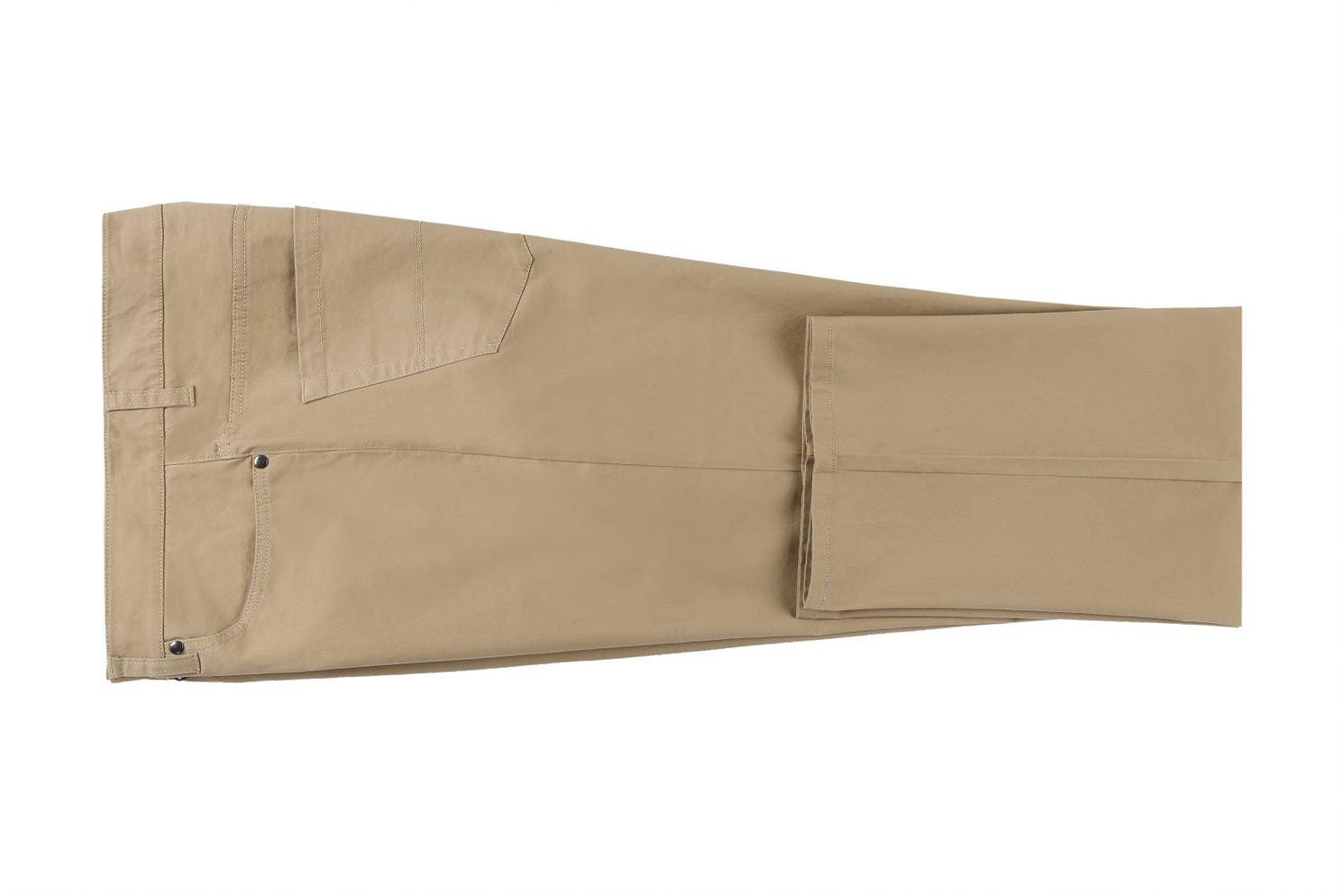 Stretch Cotton Flat Front Pants Straight Legs in Khaki Product Image