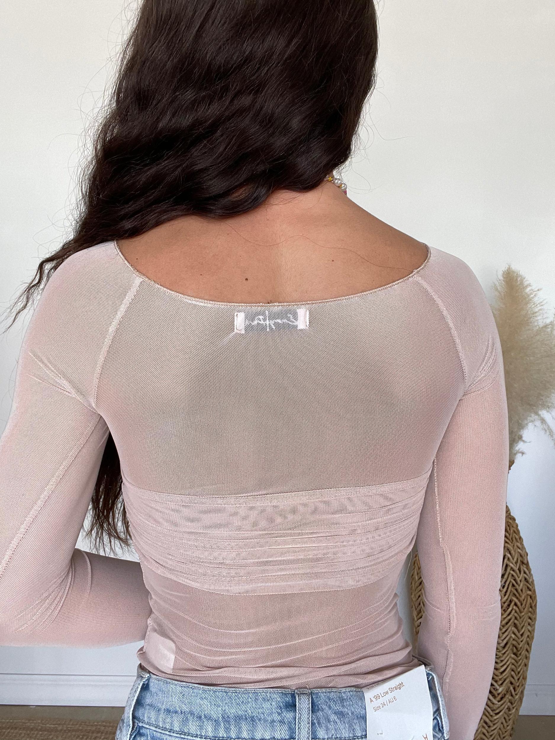 FINAL SALE Angelica Sheer Mesh Ruched Top | Beige Product Image