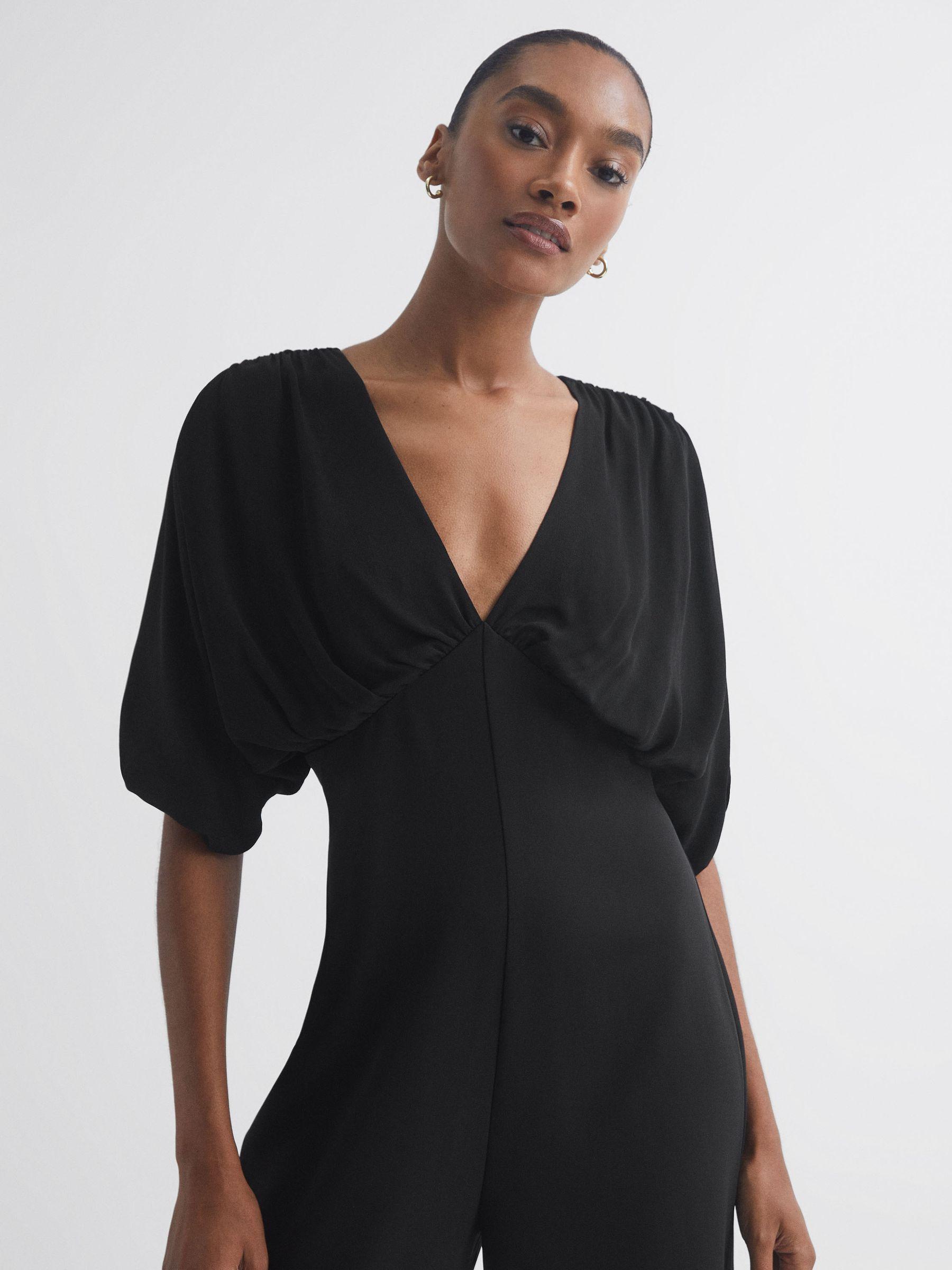 Florere Plunge Neck Wide Leg Jumpsuit in Black Product Image