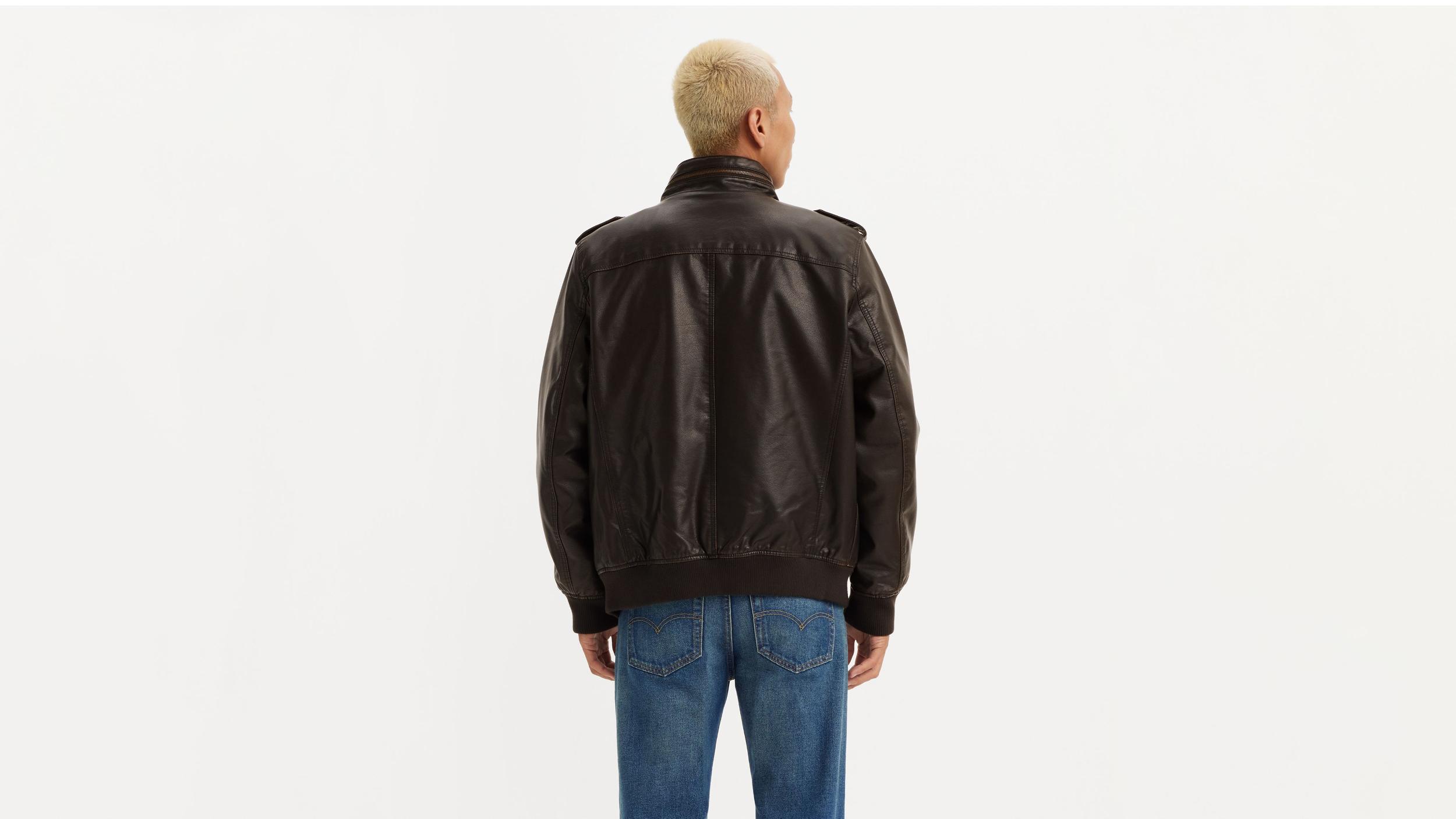 Faux Leather Aviator Bomber Jacket Product Image