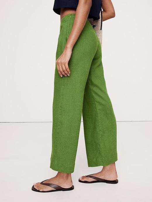 Mid-Rise Kick-Flare Lace-Trim Linen Ankle Pant Product Image