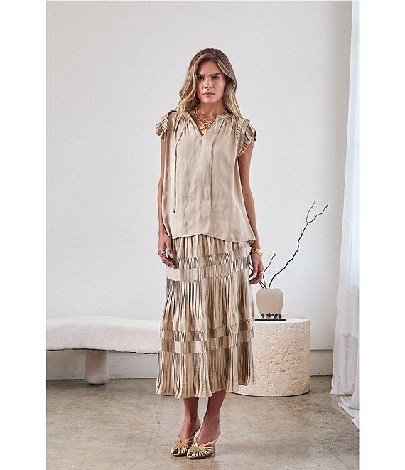 Current Air Split Tie V-Neck Flutter Sleeve Blouse Product Image
