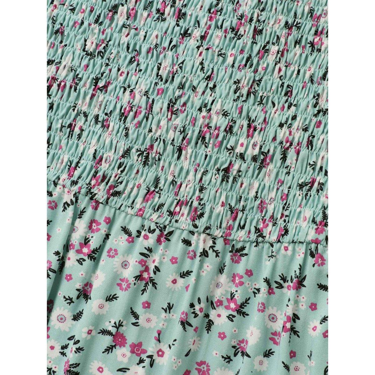 Plus Size Rayon Ditsy Floral Print Shirred Midi Dress Mint Women Square Neck Short sleeve Curvy BloomChic 22-24/3X Product Image