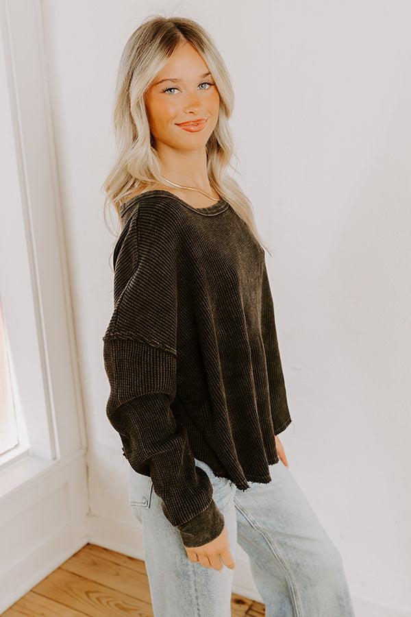 Cozy Couture Waffle Knit Top in Vintage Black Product Image