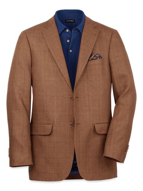 Linen Plaid Single Breasted Notch Lapel Sport Coat - Brown Product Image