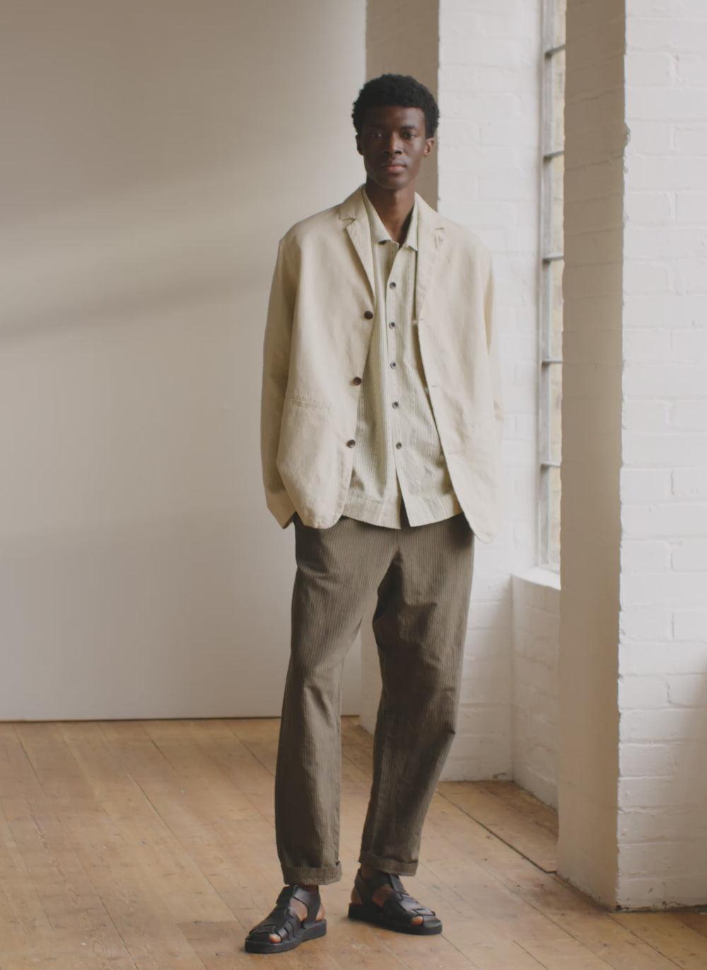 Cotton Linen High Break Blazer | Wood Ash Product Image