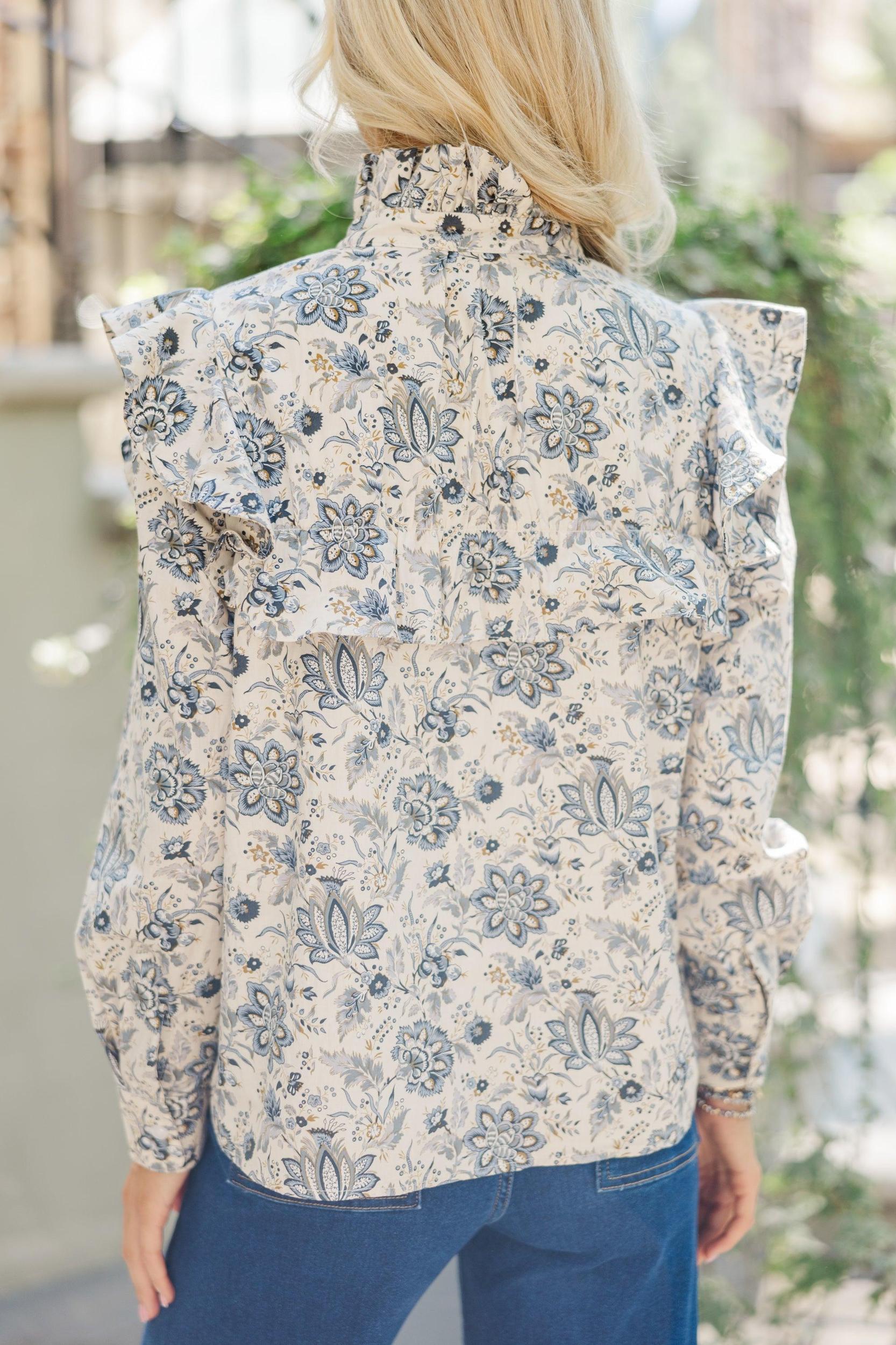 On Your Time Cream Floral Button Down Top Female Product Image