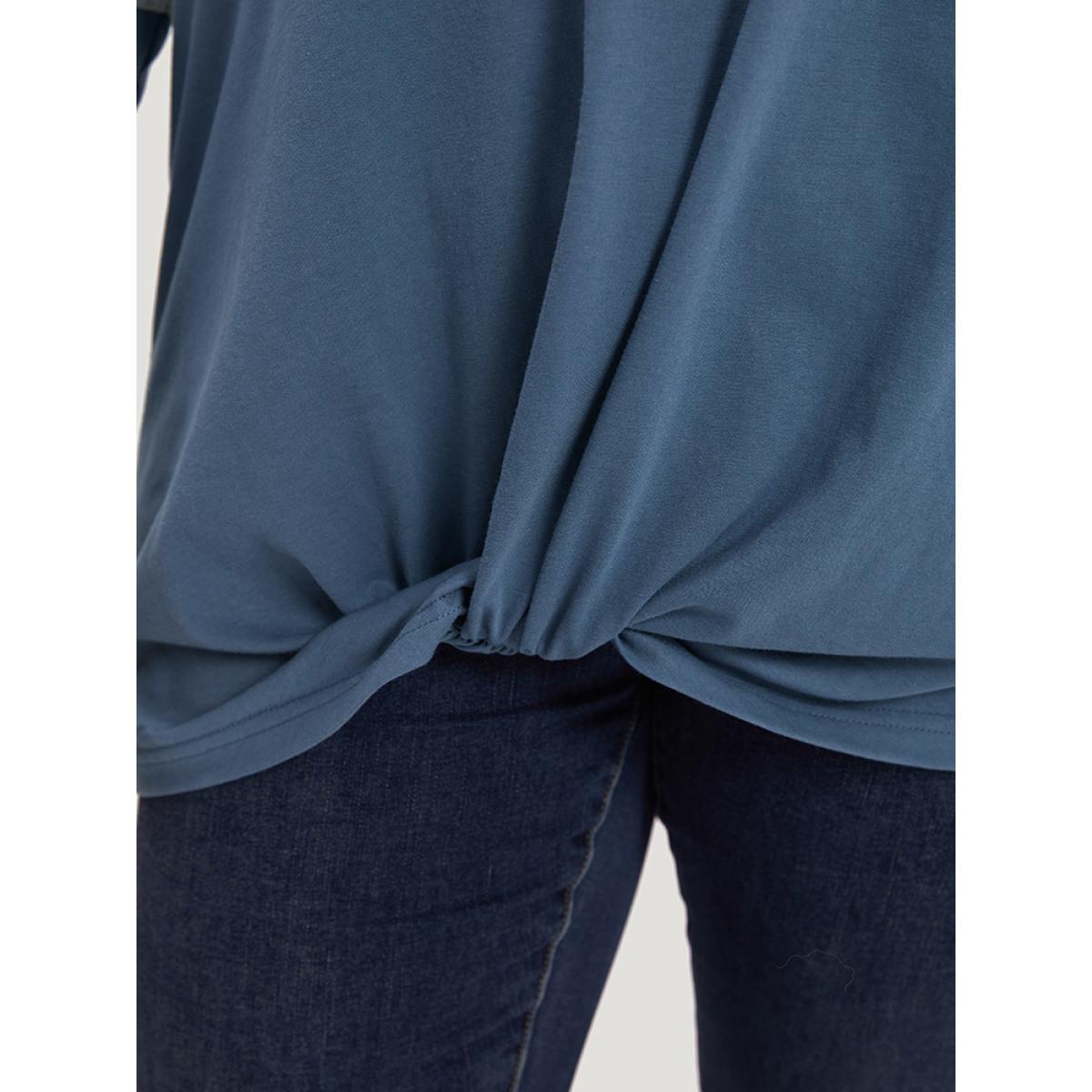 Plus Size Round Neck Twist Front Patchwork Contrast T-shirt Multicolor Women Casual Contrast Plain Round Neck Dailywear T-shirts BloomChic 12/L Product Image