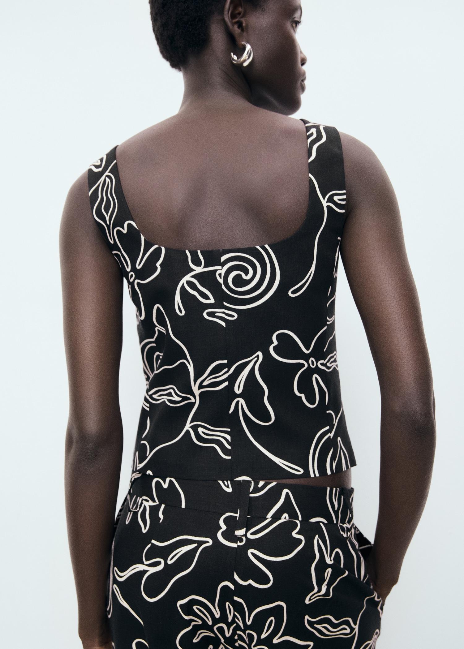 Floral-print linen suit vest - Women | MANGO USA Product Image