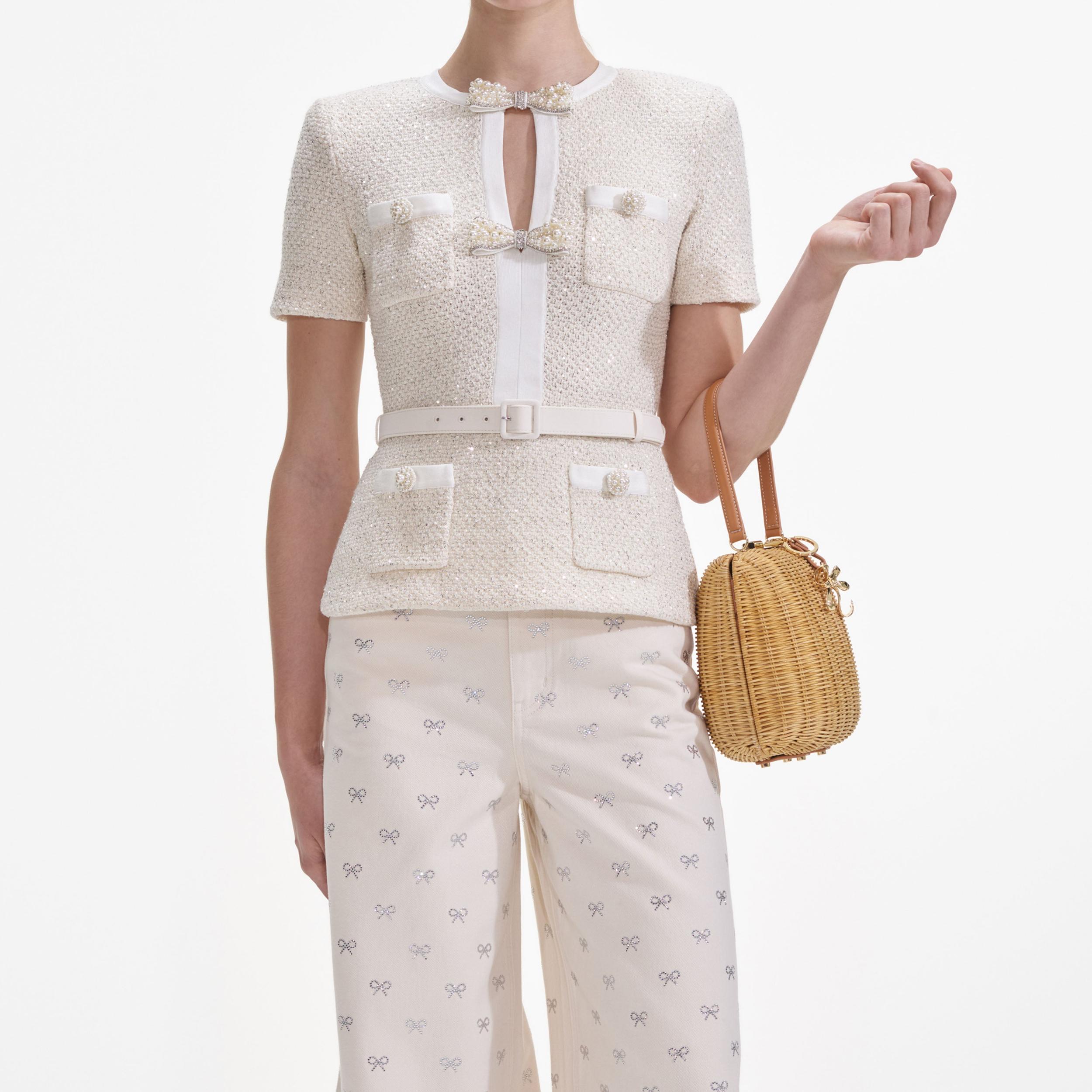 Cream Sequin Knit Top Product Image