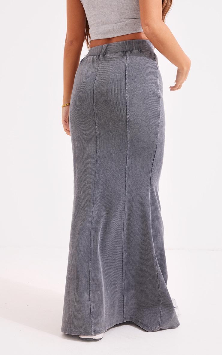 Charcoal Acid Wash Rib Flippy Maxi Skirt Product Image