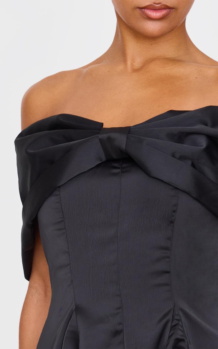 Premium Black Satin Extreme Bow Detail Romper Product Image