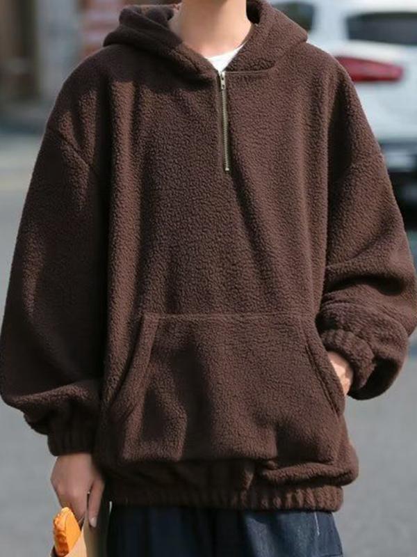 Men's Solid Lambswool Half Zip Oversized Hoodie Product Image