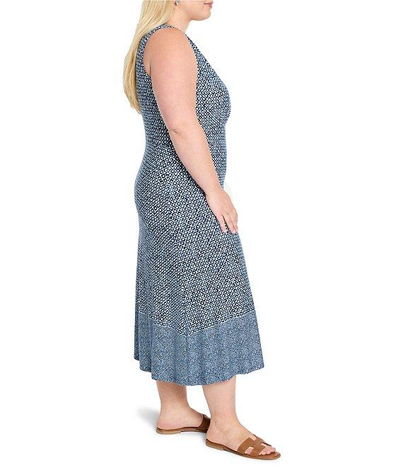 NIC + ZOE Plus Size Ella Costal Geo Print V-Neck Sleeveless Fit-And-Flare Maxi Dress Product Image