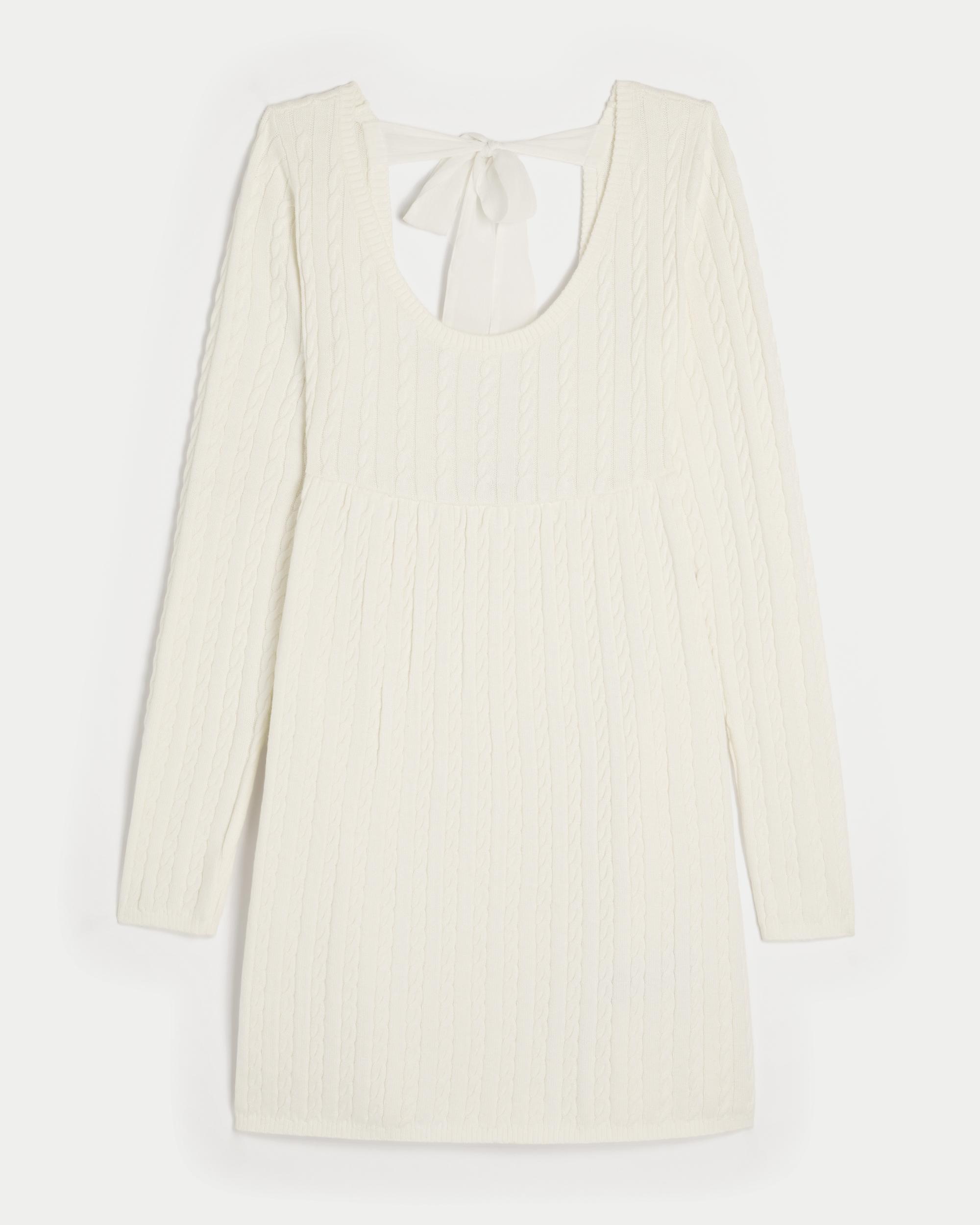 Cable-Knit Babydoll Sweater Dress Product Image