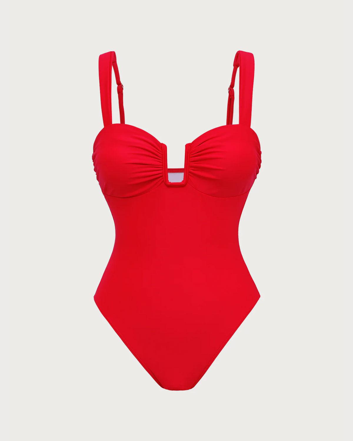 Red Cut Out Bralette One-Piece Swimsuit Product Image