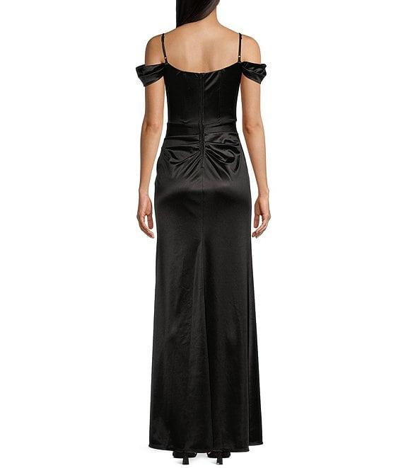 B. Darlin Off-The-Shoulder Corset Wrap Side Slit Long Dress Product Image