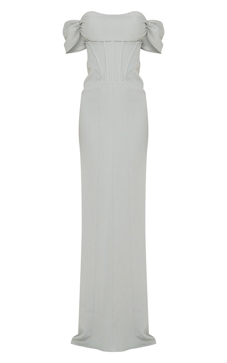 Sage Green Corset Detail Bardot Bridesmaid Dress Product Image