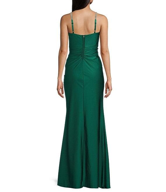 Honey and Rosie Sleeveless Pearl Strap Square Neck Pleated Gown Product Image
